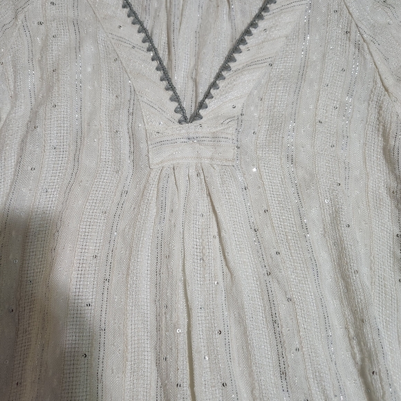 Free People Boho Gauzy Blouse Festival Sequin Metallic Thread size L Like a New - Picture 6 of 16
